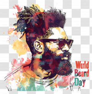 World Beard Day - Colorful Bearded Man Illustration For World Beard Day Transparent PNG