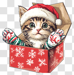 Christmas Cat - Christmas Kitten In Gift Box Transparent PNG