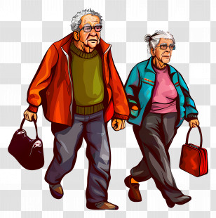 Senior Citizens Day - Illustration Of Elderly Couple Walking Together Transparent PNG