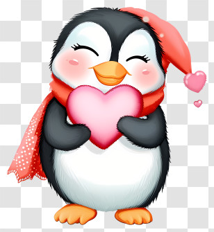 Valentine Penguin Icon - Penguin Holding Pink Heart Illustration Transparent PNG