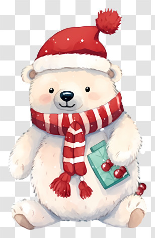 Polar Bear - Cute Polar Bear In Christmas Scarf And Hat Transparent PNG