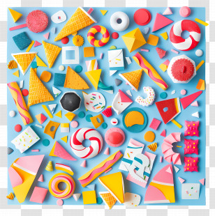 Snacks - Colorful Geometric Shapes On Blue Background Transparent PNG