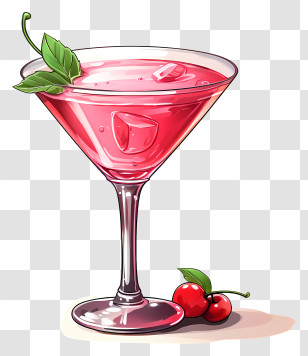 Cocktail - Pink Cocktail With Cherries Transparent PNG