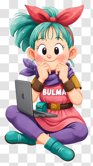 Bulma Thinking - Cute Girl With Laptop Transparent PNG