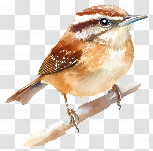 Watercolor Bird - Brown And White Bird On Branch Transparent PNG