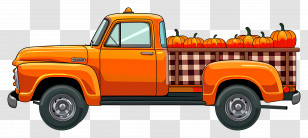 Pumpkin Truck - Orange Pickup Truck Carrying Pumpkins Transparent PNG