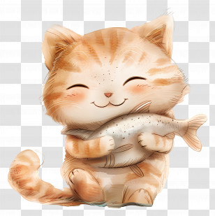 Cat Holding Fish - Cute Cat Holding Fish Transparent PNG