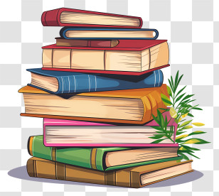 Knowledge - Stack Of Books With Leaves Decoration Transparent PNG