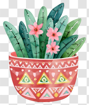 Red Flower Pot - Decorative Potted Plant Transparent PNG