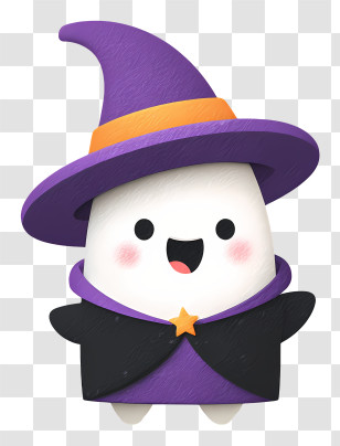 Cute Ghost In Witch Outfit - Cute Ghost In Purple Witch Hat Transparent PNG