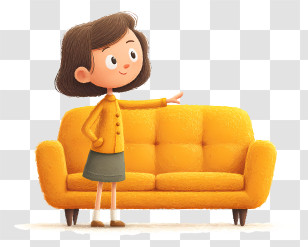 Girl Choosing Sofa - Girl Pointing At Yellow Couch Transparent PNG
