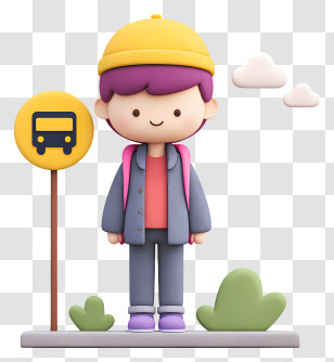 Student Waiting At Bus Stop - Cute Kid Waiting At Bus Stop Transparent PNG