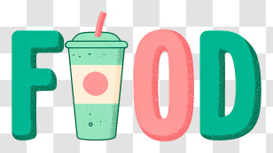 Food Logo - Playful Food Text Logo With Drink Transparent PNG