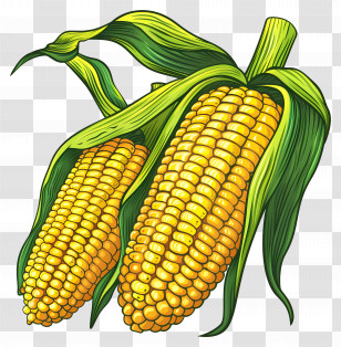 Sweetcorn - Illustration Of Corn With Husks Transparent PNG