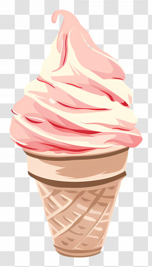 Ice Cream - Strawberry And Cream Swirl Ice Cream Cone Transparent PNG
