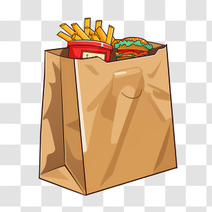 Food Delivery Bag - Cartoon Paper Bag With Fast Food Transparent PNG