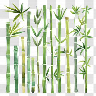 Bamboo - Green Bamboo Stalks In Watercolor Style Transparent PNG
