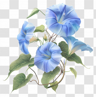 Morning Glory - Blue Morning Glories With Green Leaves Transparent PNG