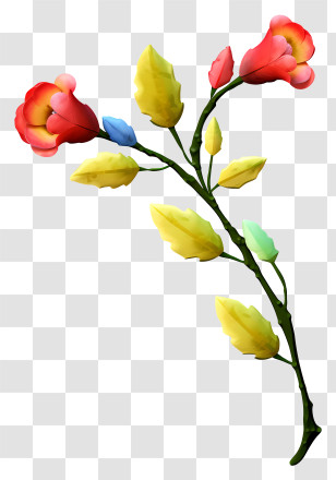 Flower - Abstract Floral Branch With Vibrant Blossoms Transparent PNG