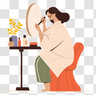Woman Brushing Hair - Woman Applying Makeup At Mirror Transparent PNG