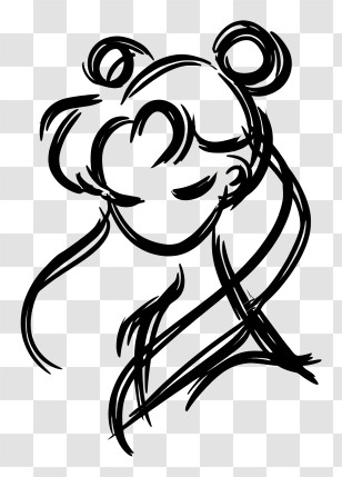Sailor Moon Minimalist Outline - Doodle Girl With Hair Buns Transparent PNG