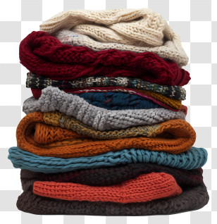Sweater Season - Stack Of Knitted Sweaters In Vibrant Colors Transparent PNG