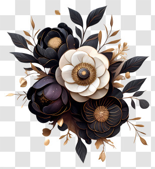 Ranunculus Art - Black And White Floral Bouquet Illustration Transparent PNG