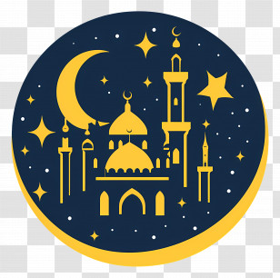 Masjid - Islamic Mosque Illustration With Crescent And Stars Transparent PNG