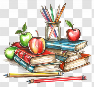 Teacher Appreciation Day - Books And Pencils With Apples Education Sketch Transparent PNG