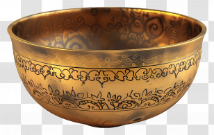 Bowl - Intricately Designed Golden Ornamental Bowl Transparent PNG