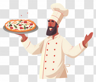 Pizza Chef - Chef Holding Freshly Baked Pizza In Cartoon Style Transparent PNG