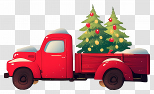 Christmas Tree - Red Vintage Truck With Christmas Trees In Back Transparent PNG