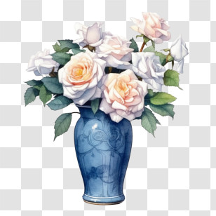 Blue Vase
 - Blue Vase With White And Pink Roses Transparent PNG