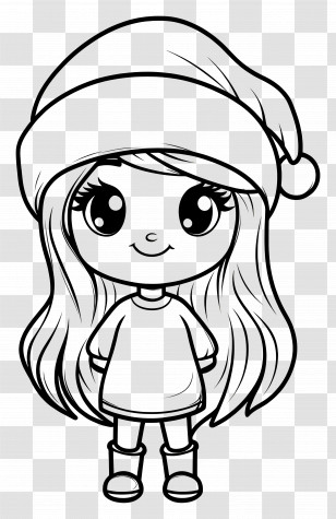 Christmas Coloring Page - Cute Girl In Winter Hat Transparent PNG