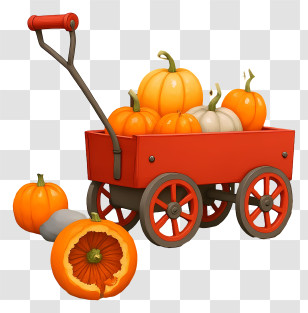 Pumpkin Wagon - Red Wagon Filled With Pumpkins Transparent PNG