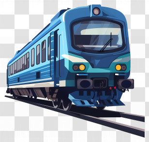 Train - Blue Train Traveling On Railway Tracks Transparent PNG