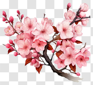 Pastel Cherry Branch Blossom - Blooming Cherry Blossom Branch Illustration Transparent PNG