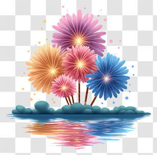 Fireworks Over Water - Vibrant Fireworks Display Over Water Transparent PNG
