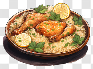 Realistic Style Chicken Biryani - Delicious Chicken And Rice Dish With Lemon Transparent PNG