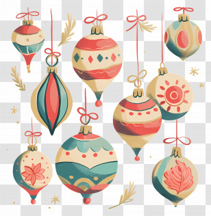 Vintage Christmas Ornaments - Vintage Christmas Ornaments Colorful Christmas Ornaments Transparent PNG
