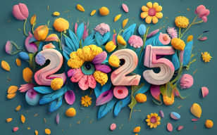 2025 Happy New Year - Colorful 2025 With Flowers Transparent PNG