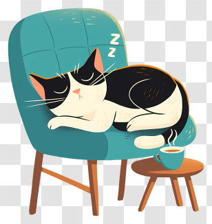 Sleeping Cat - Cozy Cat Sleeping On Chair Transparent PNG