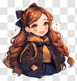 Cute Chibi Girl - Cute Anime Girl With Braids Transparent PNG