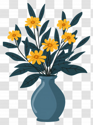 Flowers In Vase - Beautiful Yellow Flowers In Blue Vase Transparent PNG
