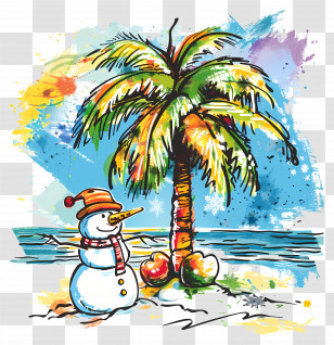 Christmas In July - Tropical Snowman Under A Palm Tree Transparent PNG