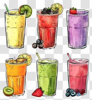Smoothies - Colorful Assortment Of Fruit Juices And Smoothies Transparent PNG