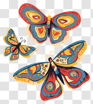 Folk Art Butterflies - Colorful Butterflies In Flight Transparent PNG