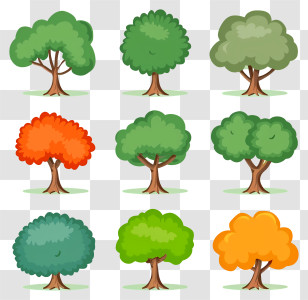 Cartoon - Diverse Cartoon Trees In Various Seasons Transparent PNG