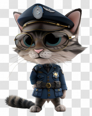 Animal - Cartoon Cat Dressed As A Police Officer Transparent PNG