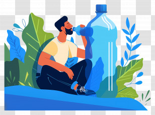 Man Seated Drinking Water - Man Drinking Water In Nature Illustration Transparent PNG